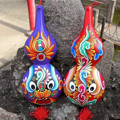 陕西民间社火马勺手绘葫芦京剧脸谱画挂件中国特色工艺礼品送老外