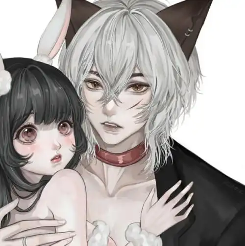 动漫情侣头像可爱兔子和狼