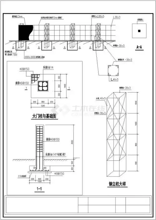 某中交项目工地大门及围墙设计cad全套建筑施工图纸(标注详细)