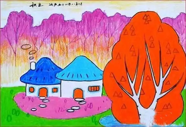 秋天美景图画的儿童画作品欣赏