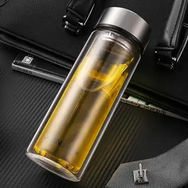 办公杯泡茶杯玻璃茶杯透明带盖便携式水杯 商务直身杯 480ml - 价格