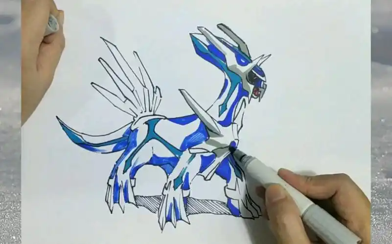 简笔画神奇宝贝帝牙卢卡传说中可以控制时间的神兽