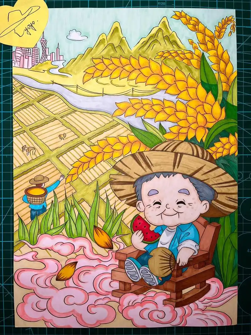 禾下乘凉梦珍惜粮食丰收主题画 - 抖音