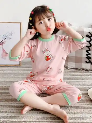 南极人童装儿童睡衣夏季薄款纯棉儿童女童睡衣短袖女孩亲子中大童小孩