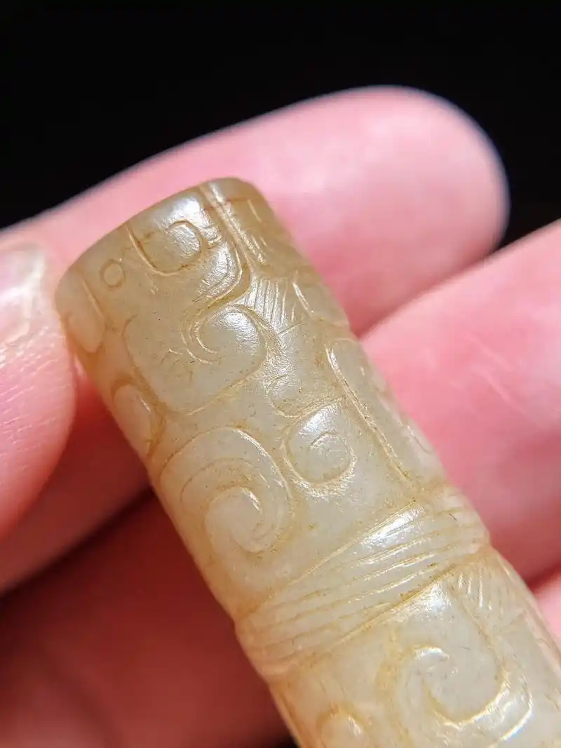 战汉 和田玉籽料沁色 蟠虺纹 圆勒 玉勒子 挂件 把件