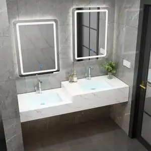 简约高低双盆浴室柜公共卫生间子母洗手盆大理石儿童洗漱台盆定制