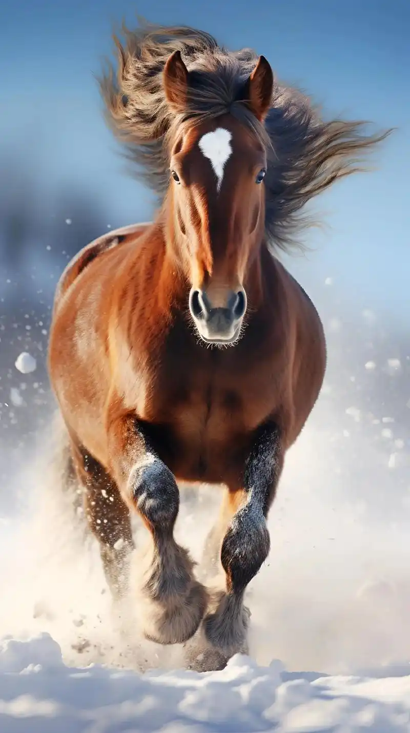 雪地里奔驰的骏马!#骏马 #马到功成 #美图分享 #雪地奔驰 - 抖音