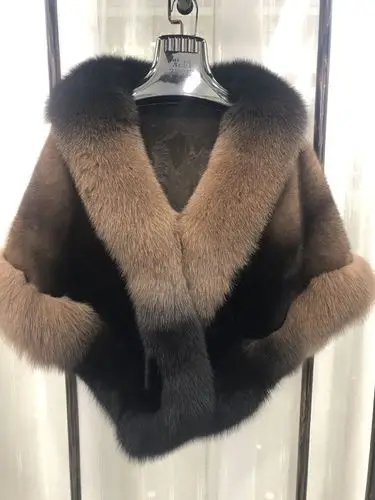 【冬季新款】2020冬海宁进口貂皮披肩女整貂水貂貂毛新娘旗袍狐狸毛领