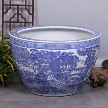 庭院大缸景德镇青花瓷水缸金鱼缸荷花碗莲睡莲盆乌龟缸酒店甲鱼缸上河
