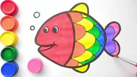 儿童绘画:圆圆的小胖鱼,给它涂上彩虹的颜色,涂完实在太可爱啦