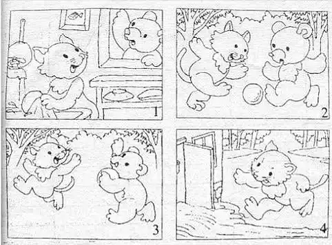 看图写话四个小朋友画画折纸怎么写