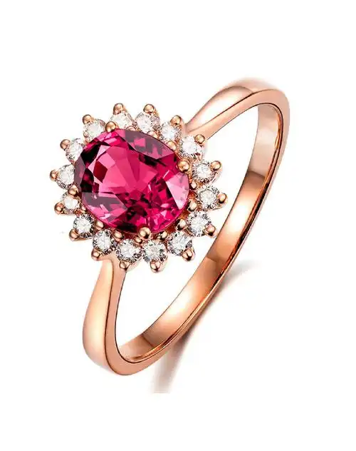 经典戴妃款18k玫瑰金1ct红宝石女戒指