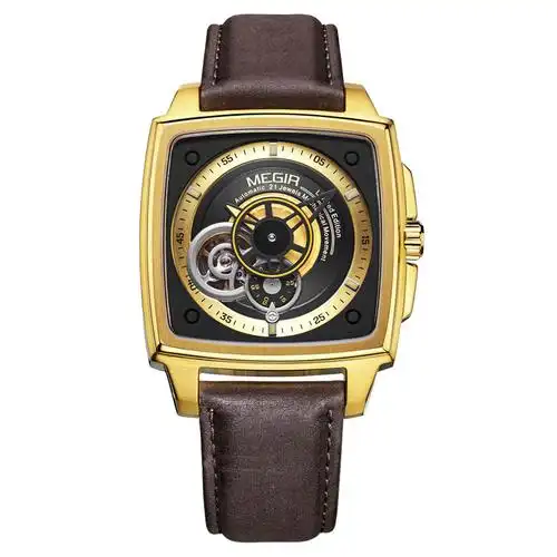 美格尔megir全自动机械表镂空运动商务男士时尚方形手表62042