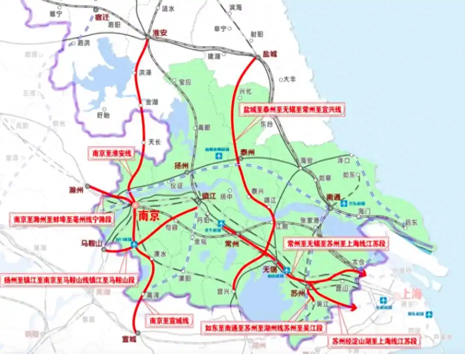 2024年江苏最新规划,这三条高铁计划开工,条条都将成省际大通道