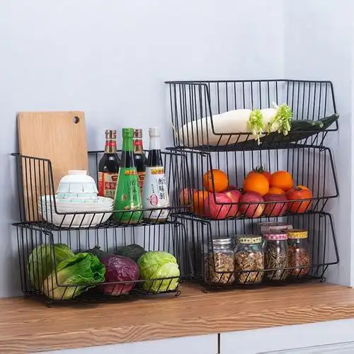厨房蔬菜置物架落地多层放菜架子水果家用蔬果收纳筐菜篮子置物架黑色