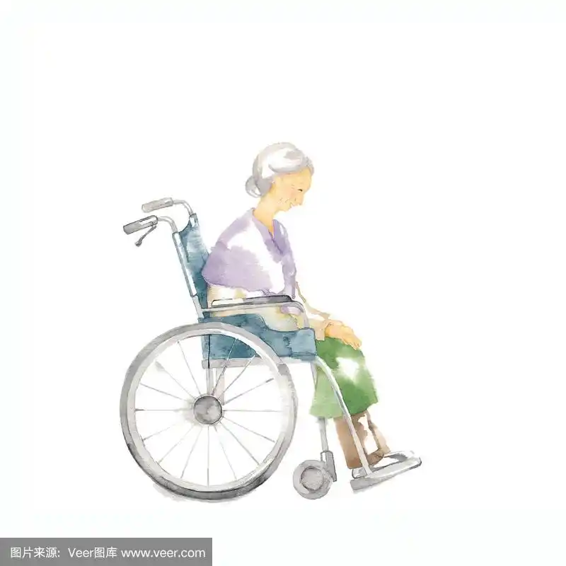 轮椅,祖母,健康保健,水彩画颜料,一个人