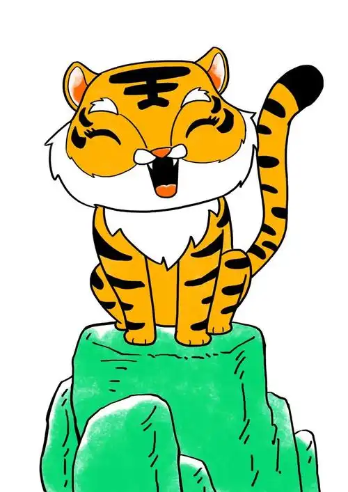 步骤4:给画面的主体——卡通老虎和山头上色.