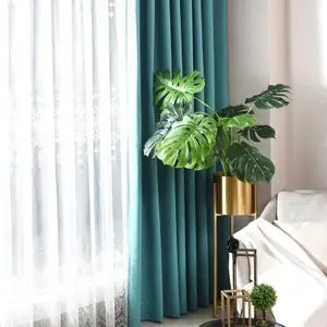 现代轻奢华丝绒缎暗花纹孔雀蓝纯色全遮阳光加厚成品窗帘布料客厅
