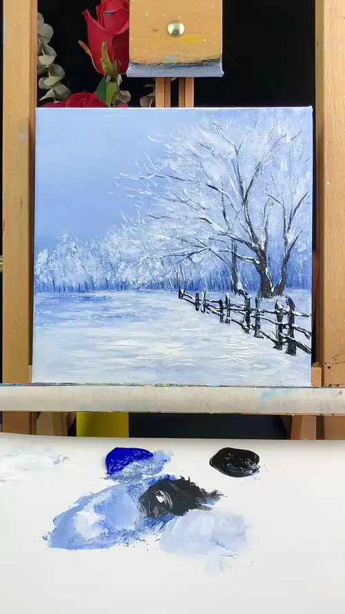 简单画雪景|栅栏|丙烯画入门教程-度小视
