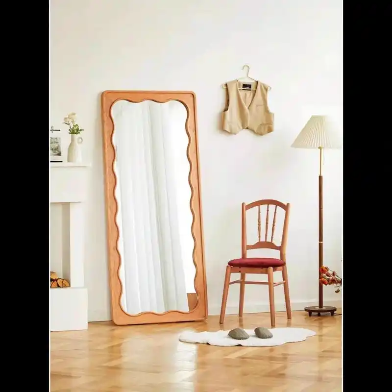 复古ins樱桃木波浪全身镜不规则落地镜.材质: 主体采用北美 - 抖音