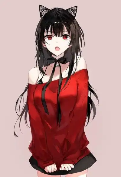 动漫 少女 黑发红眸 猫耳 喵