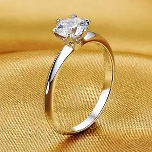 精品s925纯银饰品镀白金六爪结婚求婚仿真钻石宝石情侣戒指女钻戒