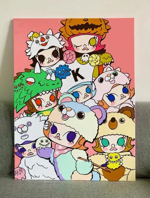 泡泡玛特molly丙烯画装饰画线稿教程