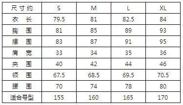 连衣裙尺码对照表