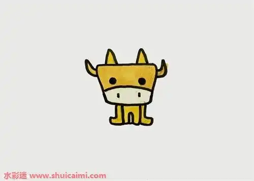 部位涂浅黄色,其余位置涂棕黄色,一个简单的倒梯形动物简笔画就完成了