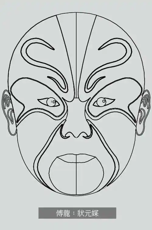 状元媒傳龙线稿脸谱矢量素材