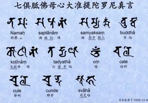 准提神咒注音: nā mó sà duō nán,sān miǎo sān pú tuó