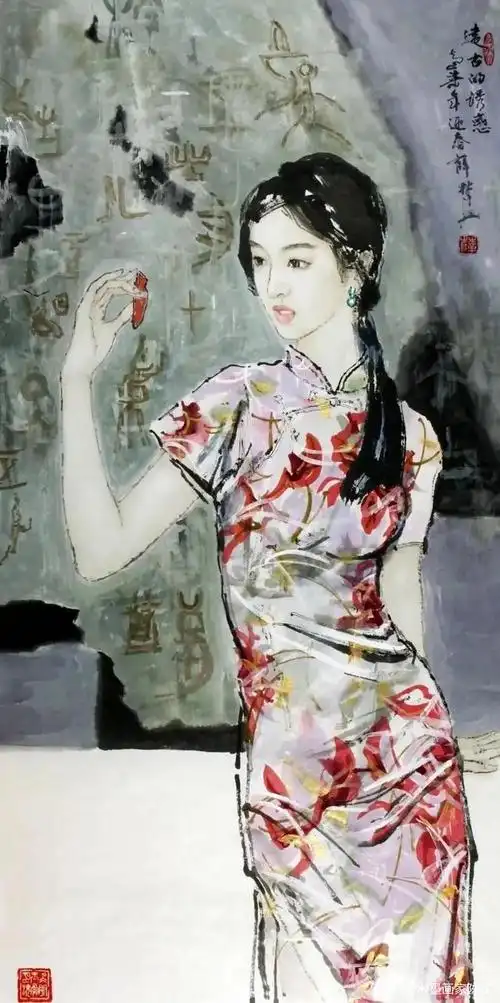 一组水墨旗袍,感受东方女性之美|薛林兴人物画