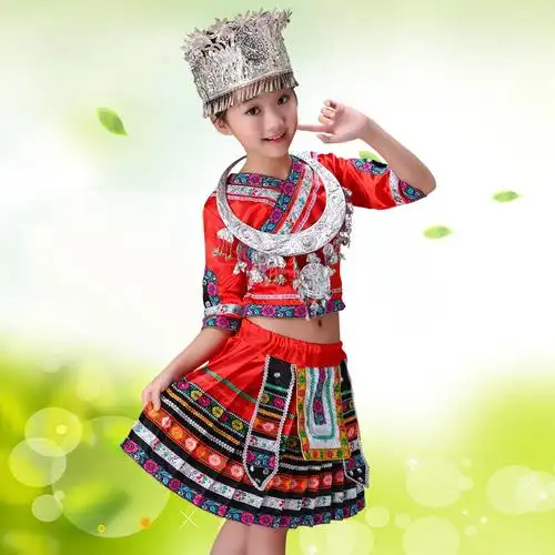 六一少数民族演出服女童苗族舞蹈演出服装女彝族儿童苗族舞台服饰