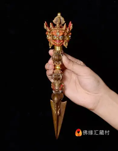 佛缘汇 秽迹金刚橛 藏传佛教用品 尼泊尔手工紫铜镀金大号金刚杵