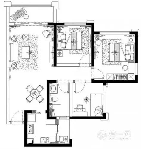 76平米三室一厅装修案例图 这个地中海设计没有蓝色