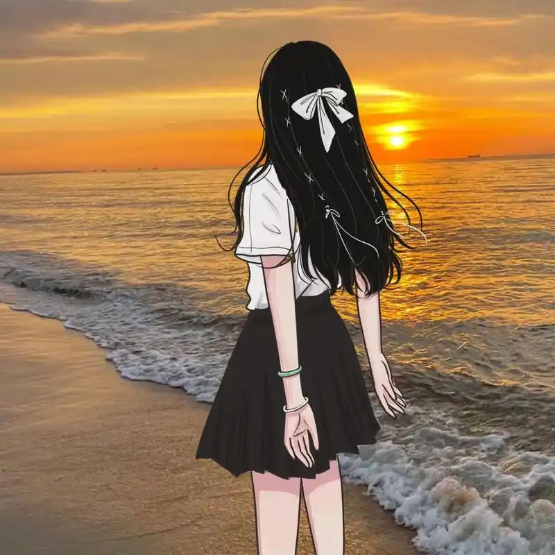 海边背影女生头像|手绘 动漫女生头像背影|每日一画|14 喜欢可用于