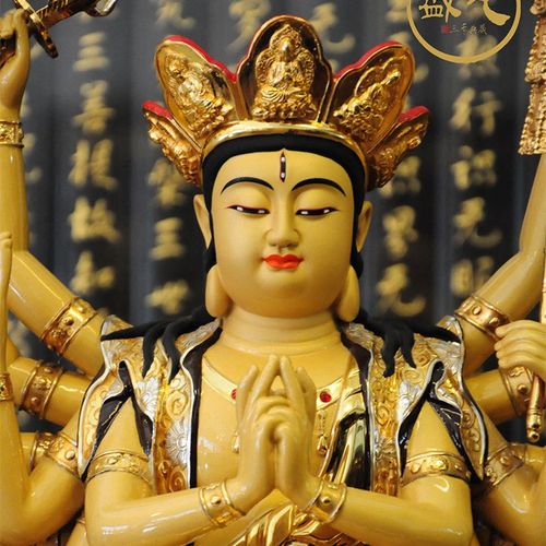 台湾盛凡纯铜鎏24k金准提菩萨 准提佛母金刚藏菩萨佛像家居摆件