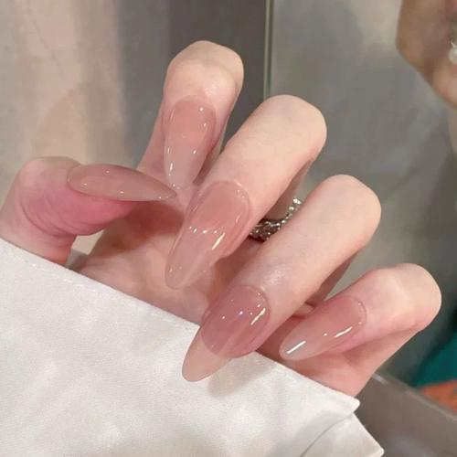 华妃摸脸同款冰透藕粉裸色尖圆嬛嬛假指甲片nail纯欲风穿戴美甲贴