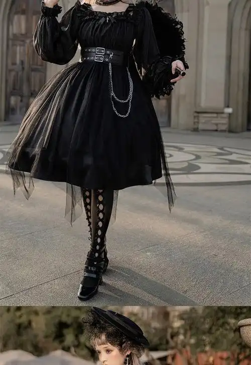 裙子成人ita裙日常简约白菜夏哥特黑暗系双子全套全款op黑色洛丽塔 长