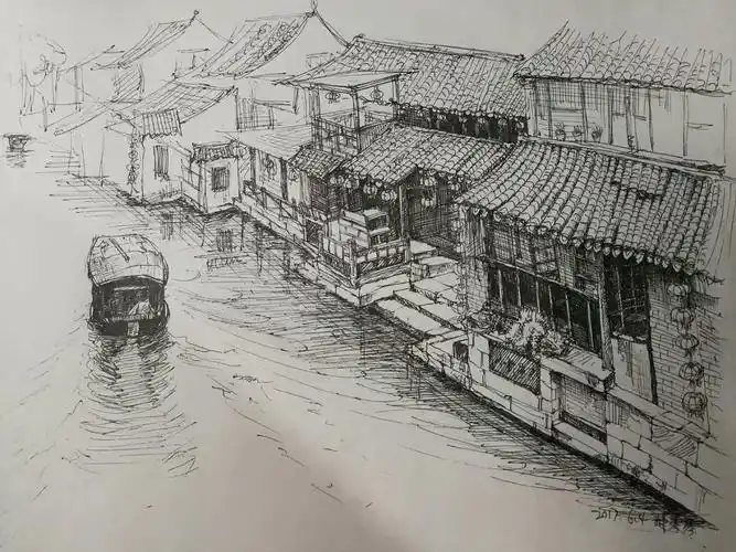 不起这是哪里了,写生时候画的 收藏 上海外滩写生 收藏 江南水乡写生