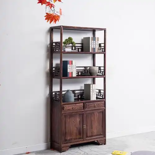 实木书柜落地收纳书架橱柜置物架茶叶茶具古典书架