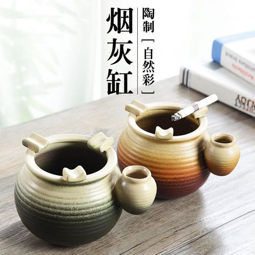 烟灰缸 陶瓷/ 烟灰缸 中式装饰/陶土粗陶烟灰缸/古典家居办公茶桌