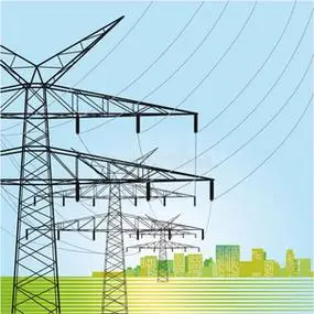 停止电力警告. 白色背景上的矢量高压塔警告.