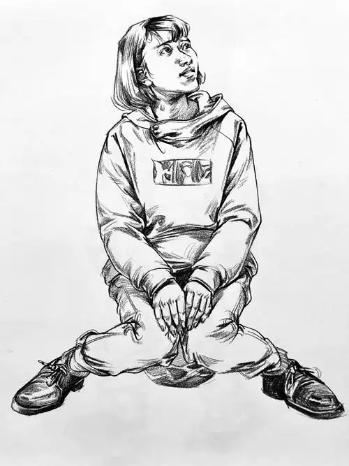 蹲姿速写人物图集15张可做临摹的速写高清图片