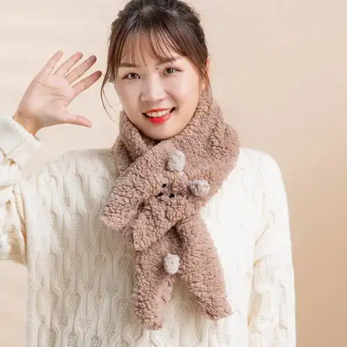秋冬双面纯色羊羔绒围巾女韩版百搭时尚披肩新款保暖日系围脖可爱