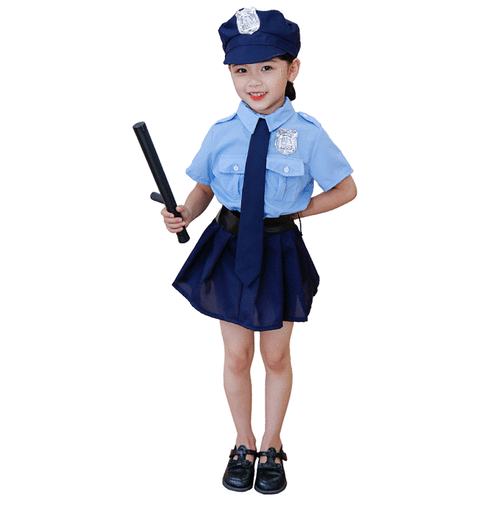 跨境女警察万圣节儿童服装角色扮演可爱小女警察服连体制服警裙子
