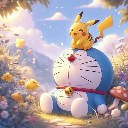 快乐的哆啦和皮卡丘