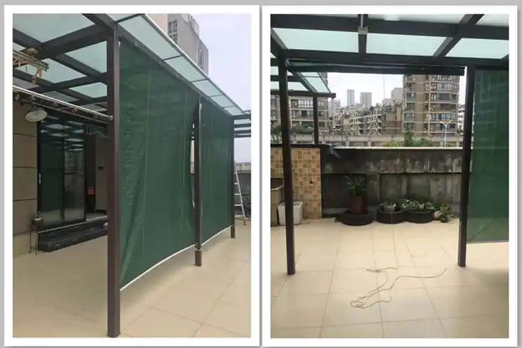 遮阳网加密庭院阳台拉帘防雨隔热升降窗帘免打孔防风挡雪卷帘拉帘抗