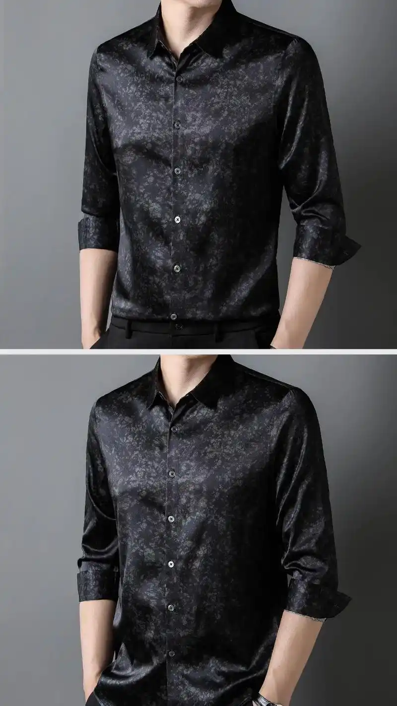 高端真丝桑蚕丝衬衫.黑色系暗纹渲染印花气质有档次 桑蚕丝原 - 抖音