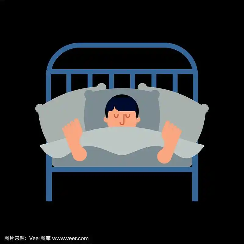 一个人在床上独自睡觉.男人睡觉.男性的卧铺.矢量图